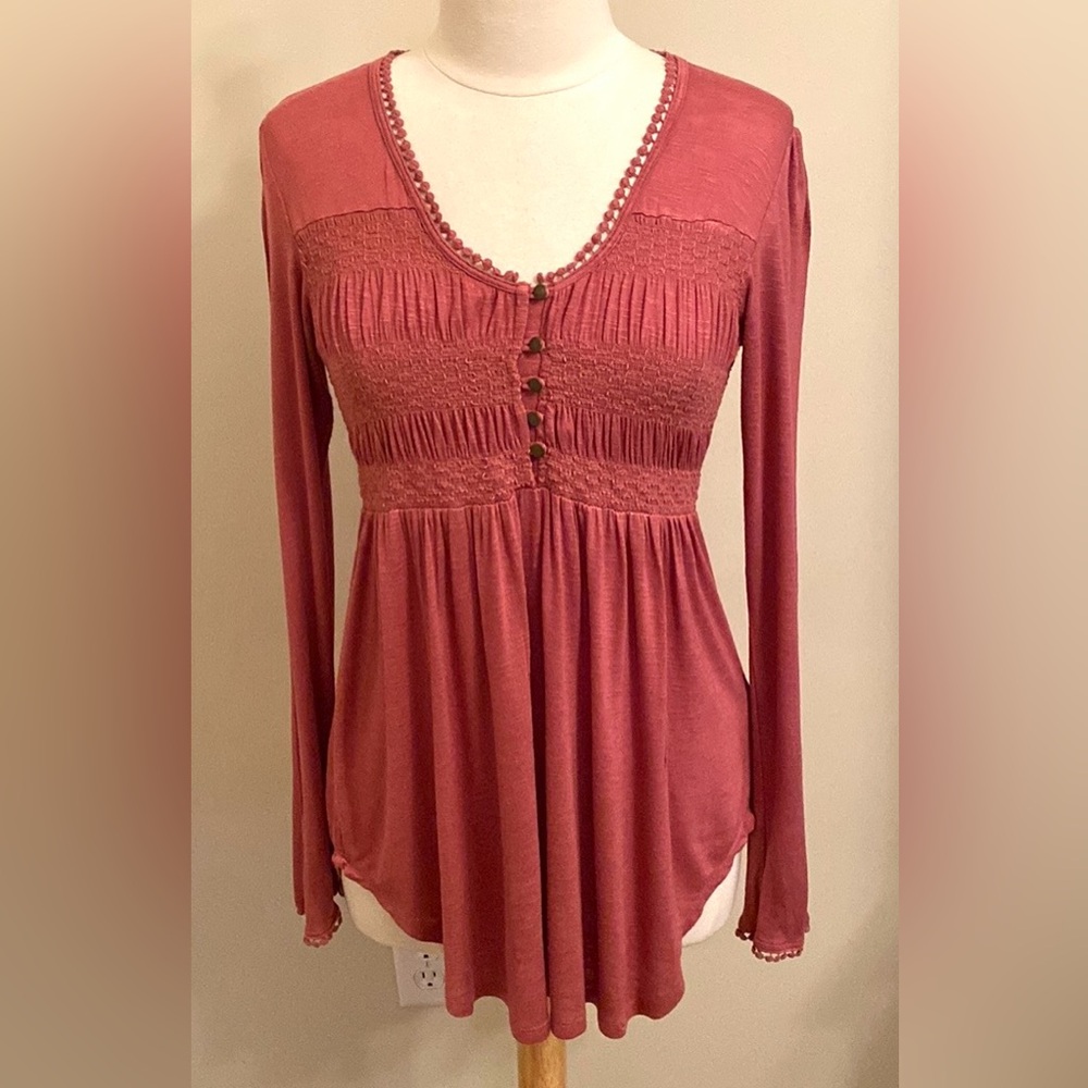 Maurices Dusty Rose Pink M Crochet Boho Chic Whimsical Cottagecore Babydoll Top